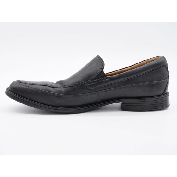 Clarks Shoes Mens 10.5 Black Leather Loafers Apron Toe Slip On Comfort Cushioned - Picture 5 of 10